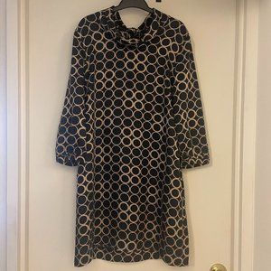 J.Crew Silk Black Gold Circle Print Tie-neck Shift Dress